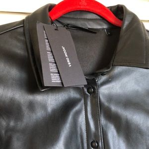 Black Synthetic Leather Puff Sleeve Shirt L
